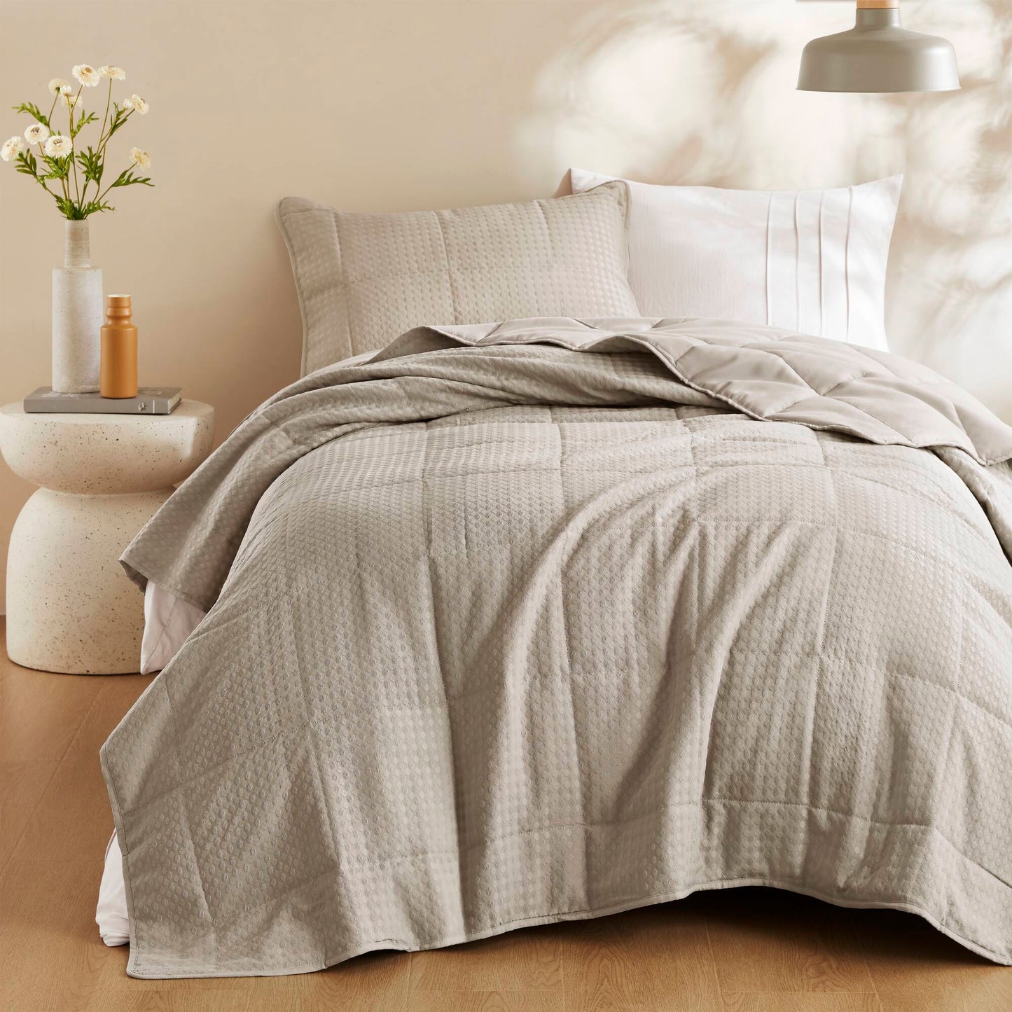 Comfort Spaces Waffle Weave Textured Quilt Set