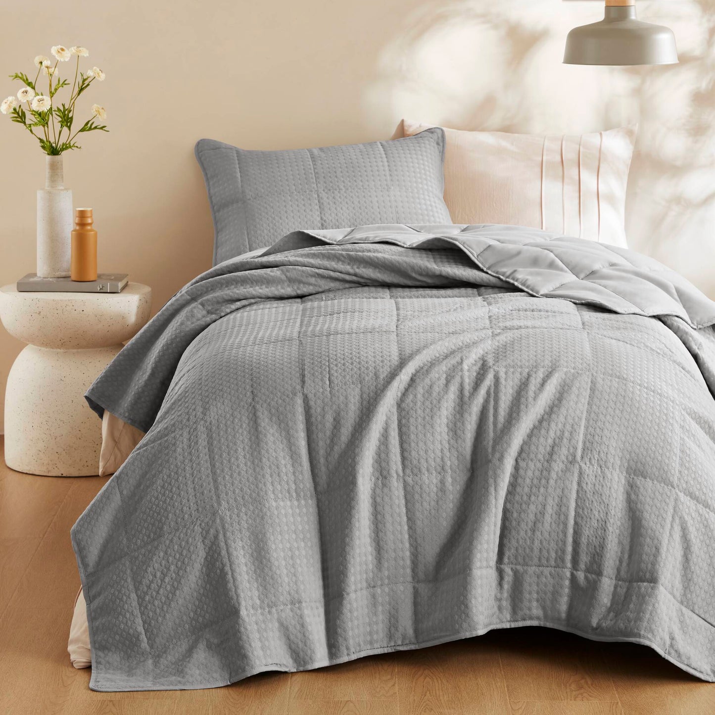Comfort Spaces Waffle Weave Textured Quilt Set