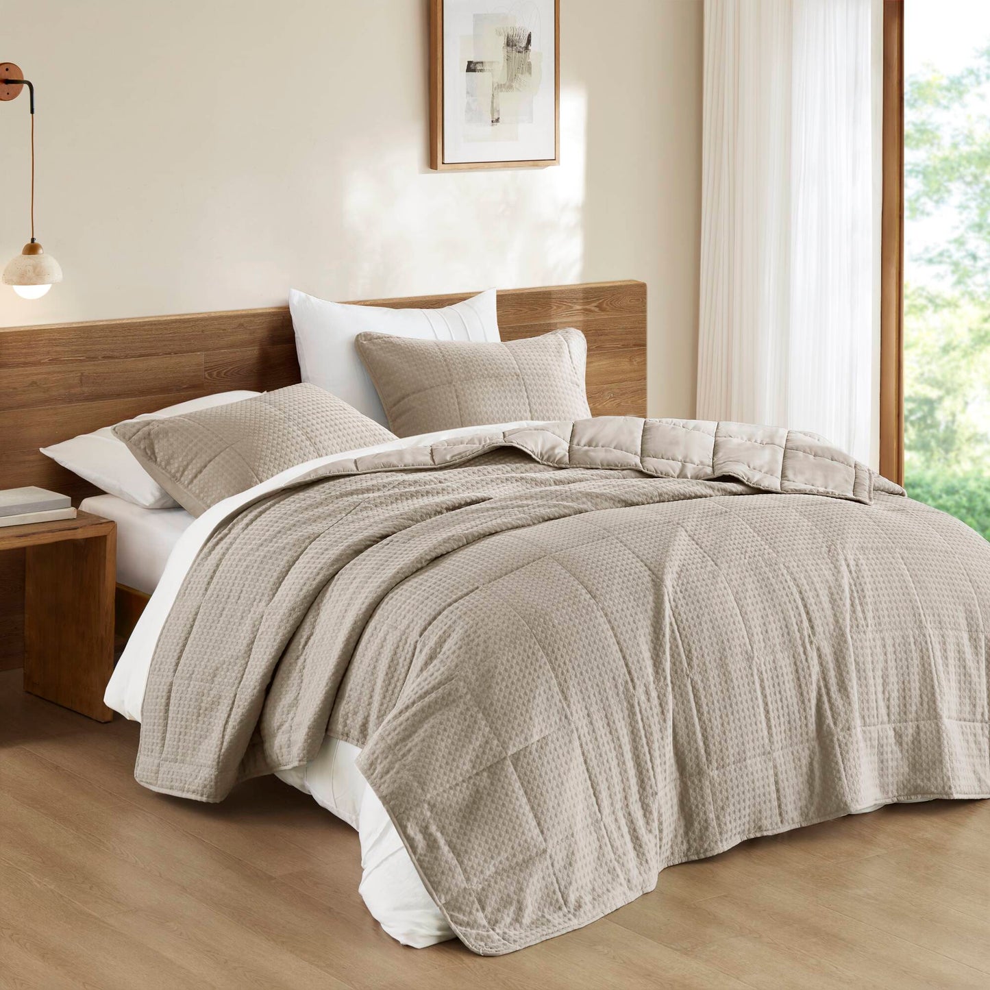 Comfort Spaces Waffle Weave Textured Quilt Set