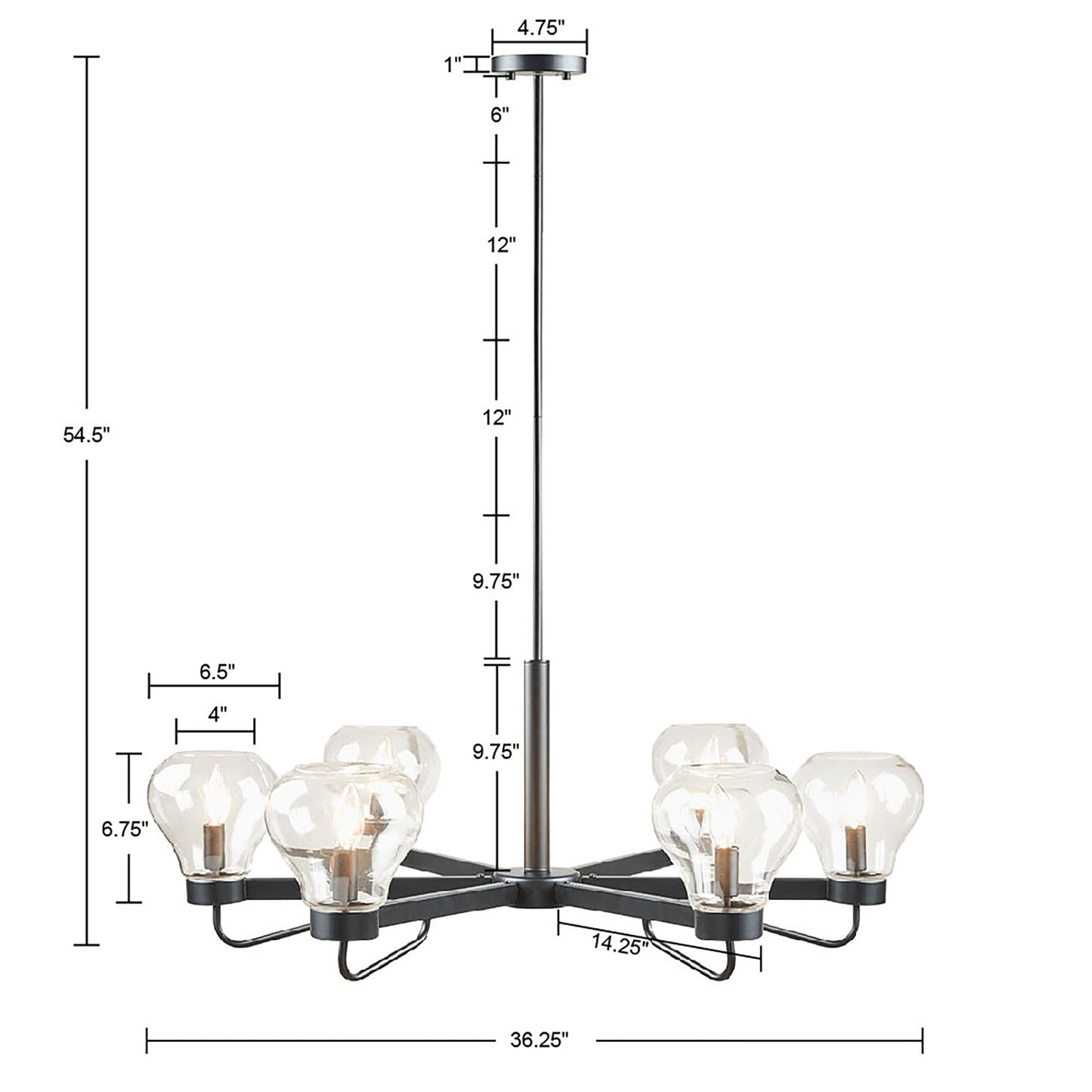 510 Design 6-Light Chandelier with Bowl Shaped Glass Shades