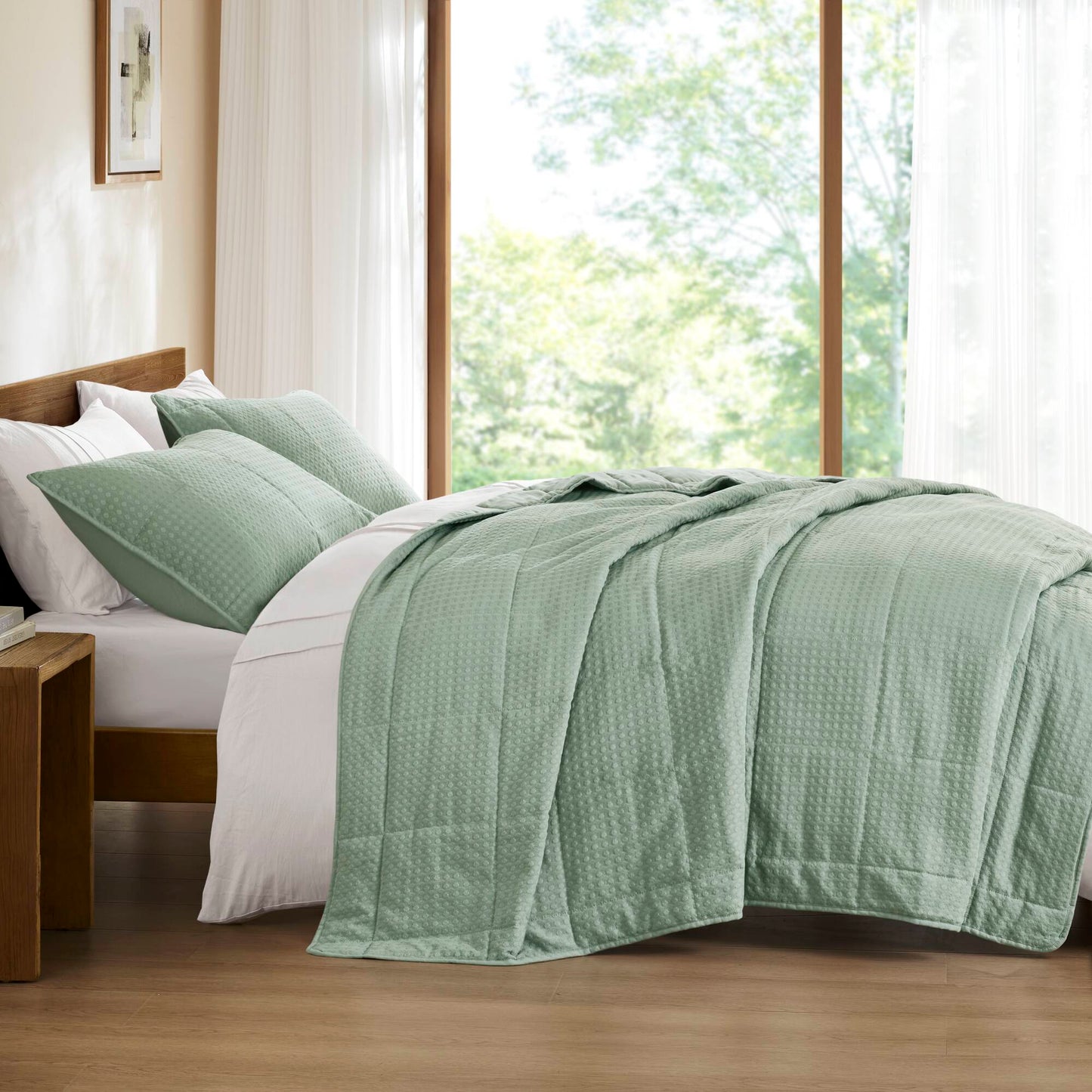 Comfort Spaces Waffle Weave Textured Quilt Set