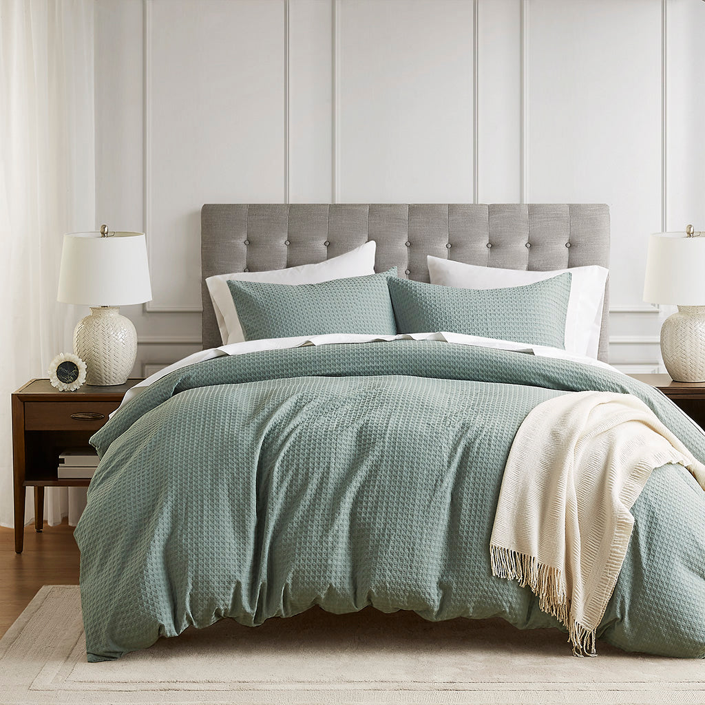 Comfort Spaces Waffle Weave Textured Duvet Cover Set