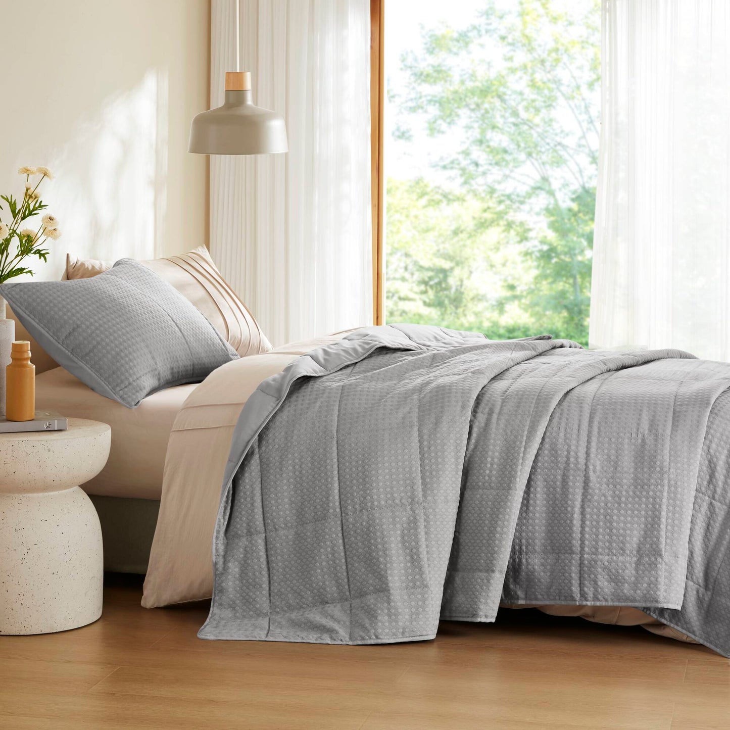 Comfort Spaces Waffle Weave Textured Quilt Set