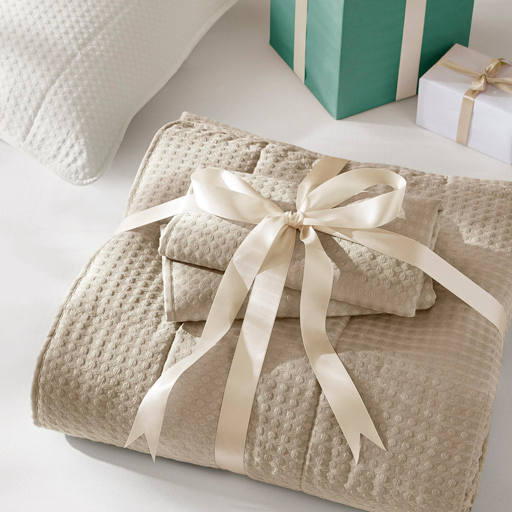 Comfort Spaces Waffle Weave Textured Quilt Set
