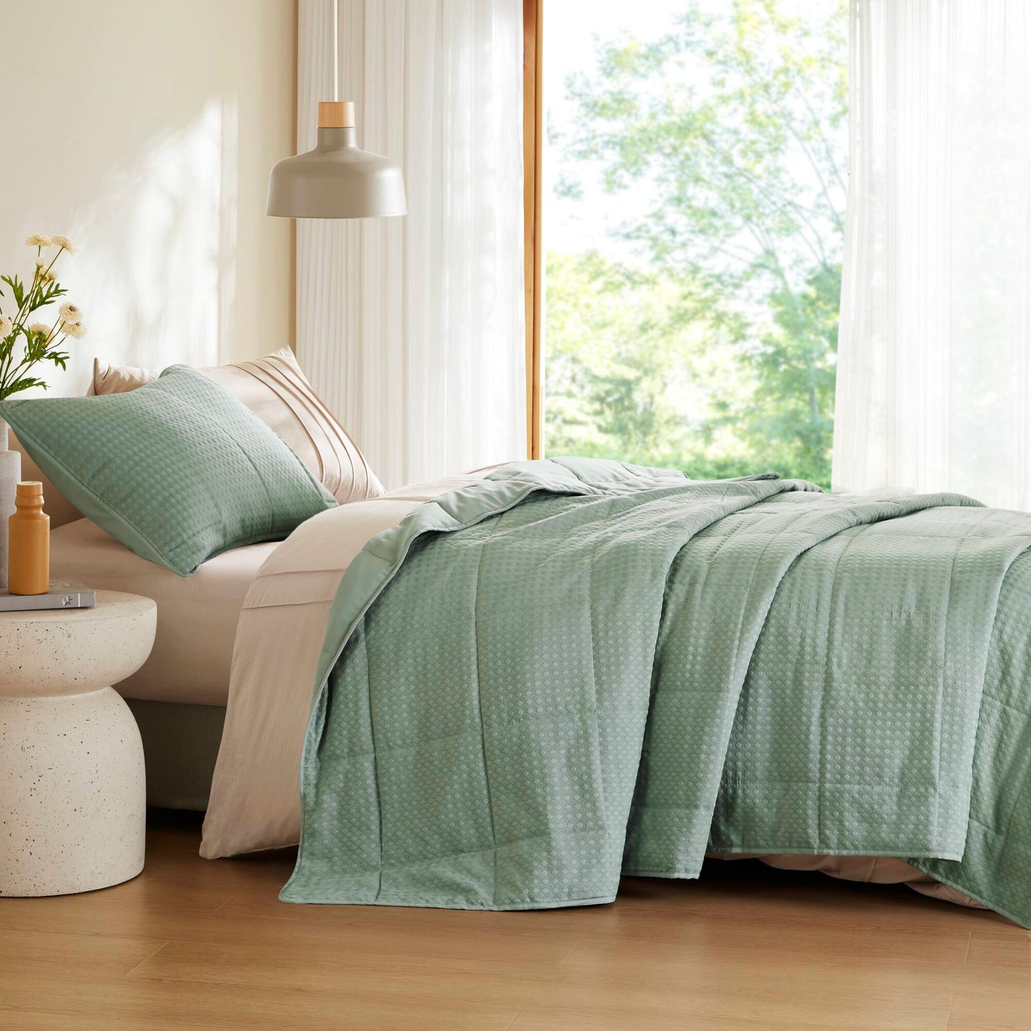 Comfort Spaces Waffle Weave Textured Quilt Set