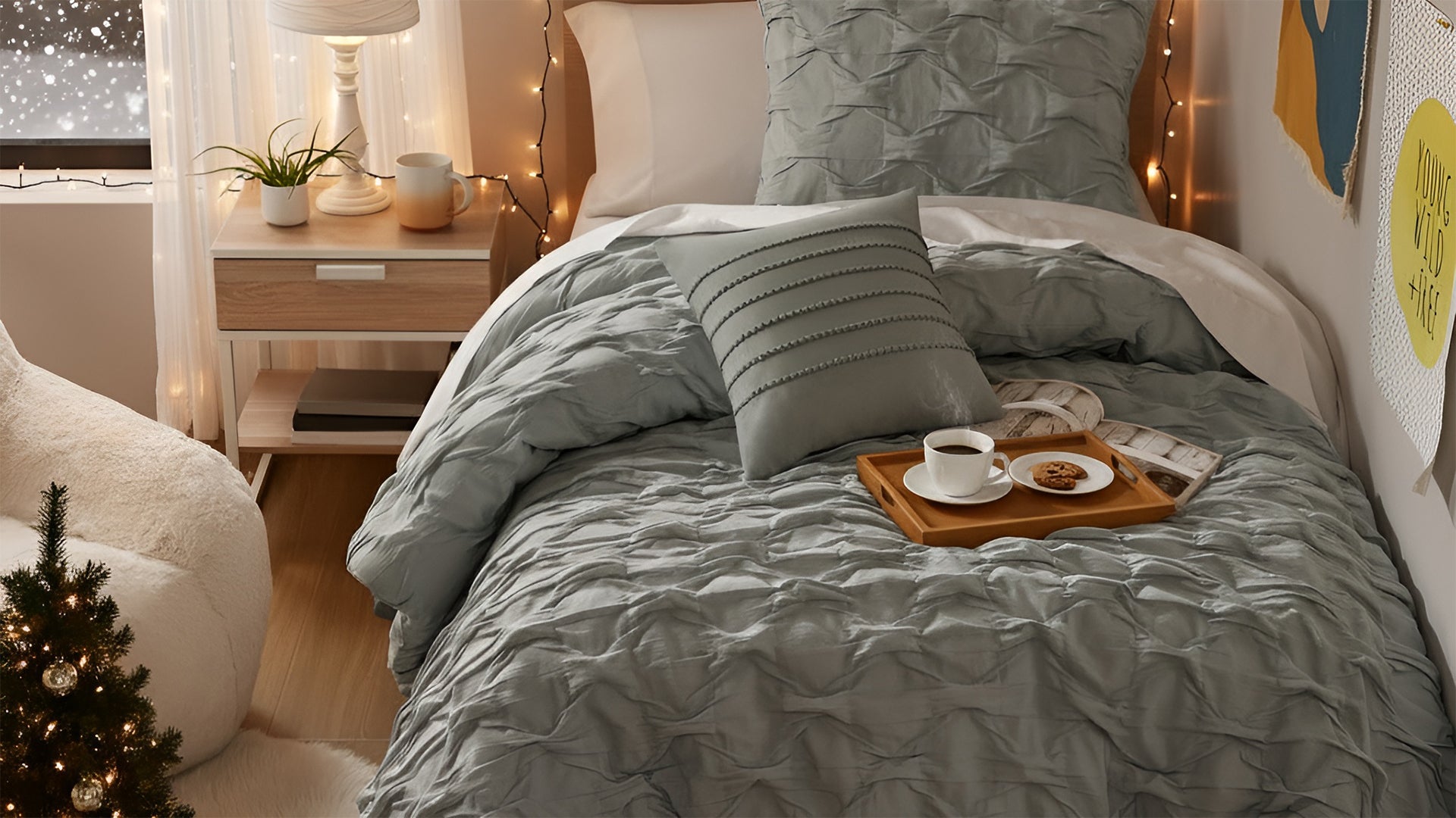 Set Letto 8 Pezzi Tinsley 510 – Piumone Matrimoniale Cal King In Microfibra Mare E Grigio