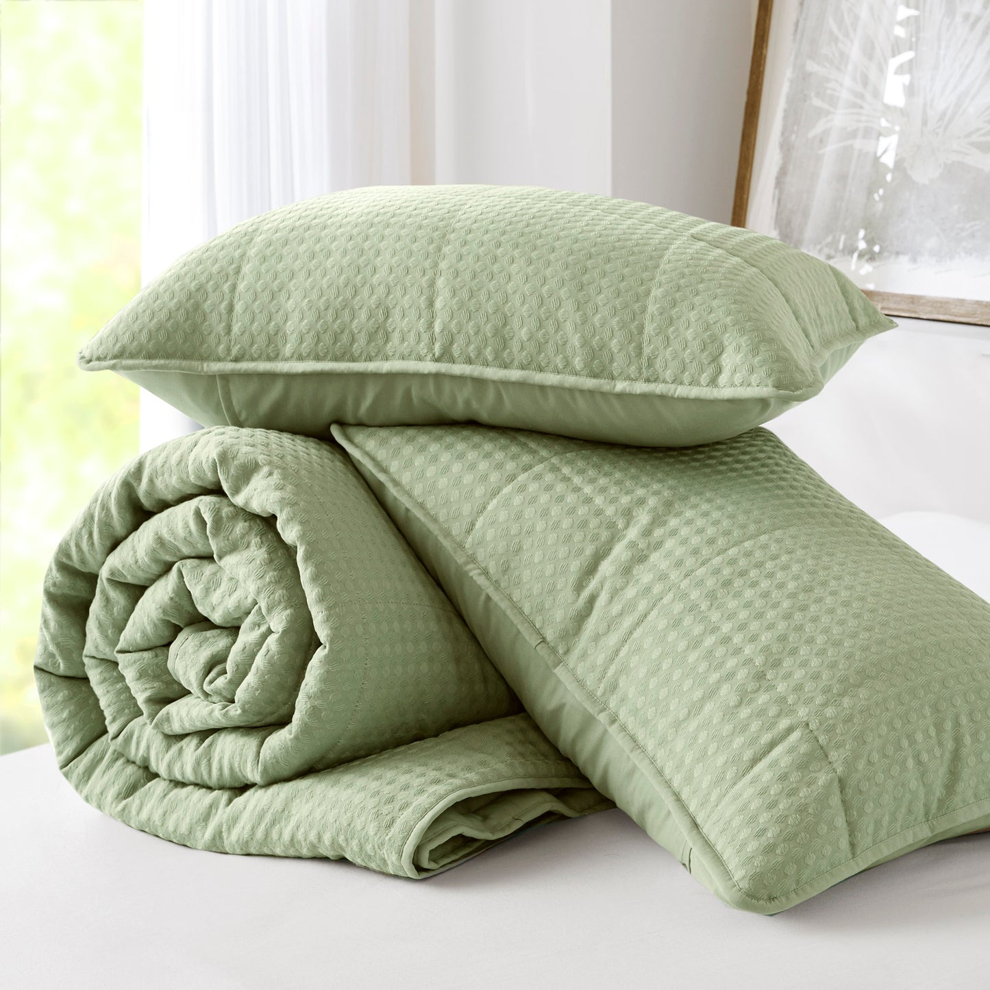Comfort Spaces Waffle Weave Textured Quilt Set