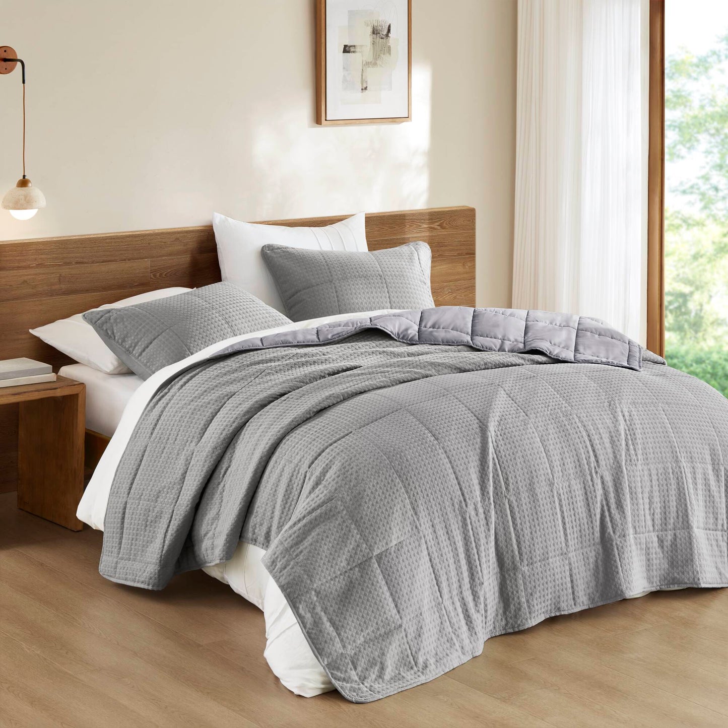 Comfort Spaces Waffle Weave Textured Quilt Set