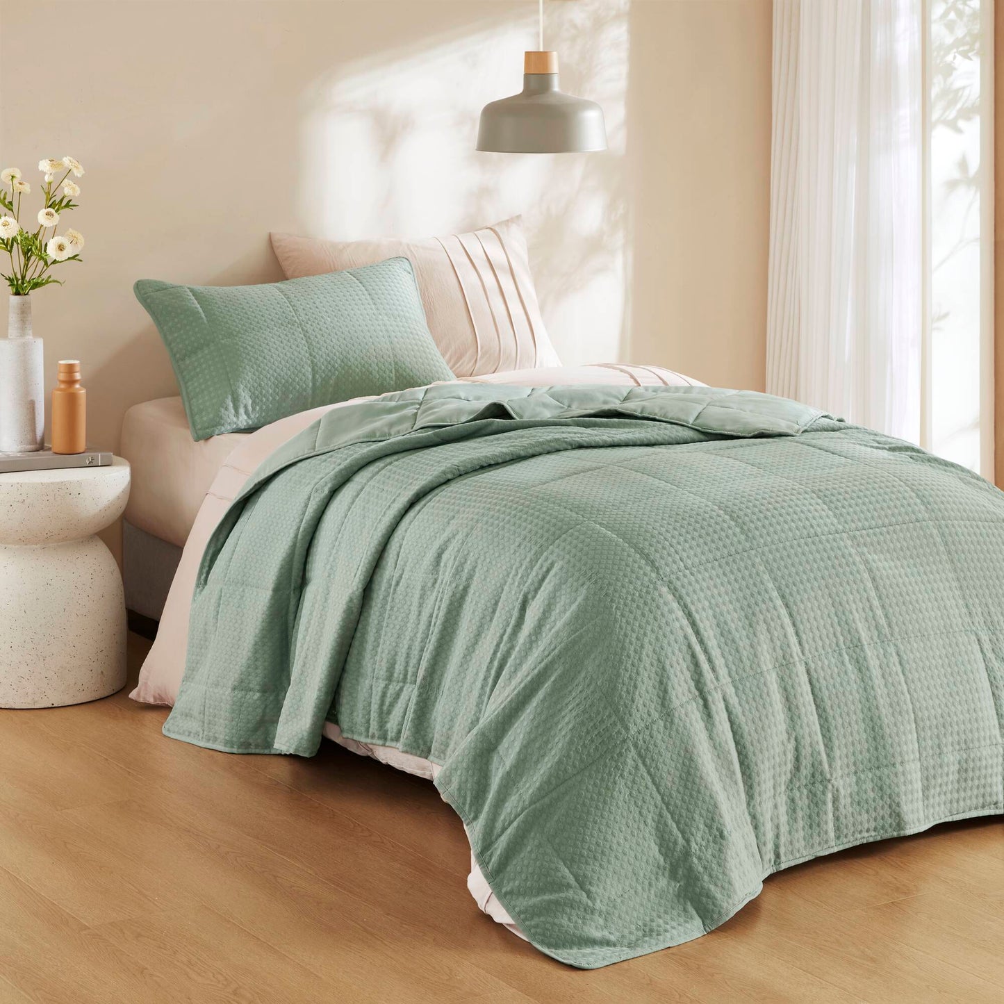 Comfort Spaces Waffle Weave Textured Quilt Set