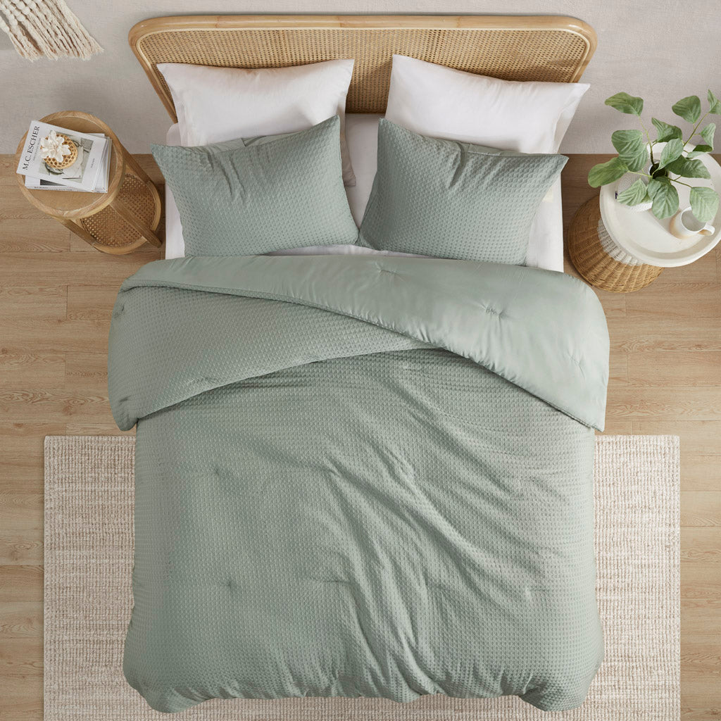 Comfort Spaces Waffle Weave Textured Duvet Cover Set