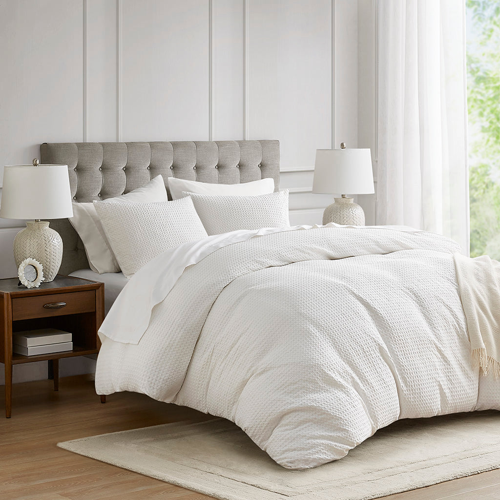 Comfort Spaces Waffle Weave Textured Duvet Cover Set