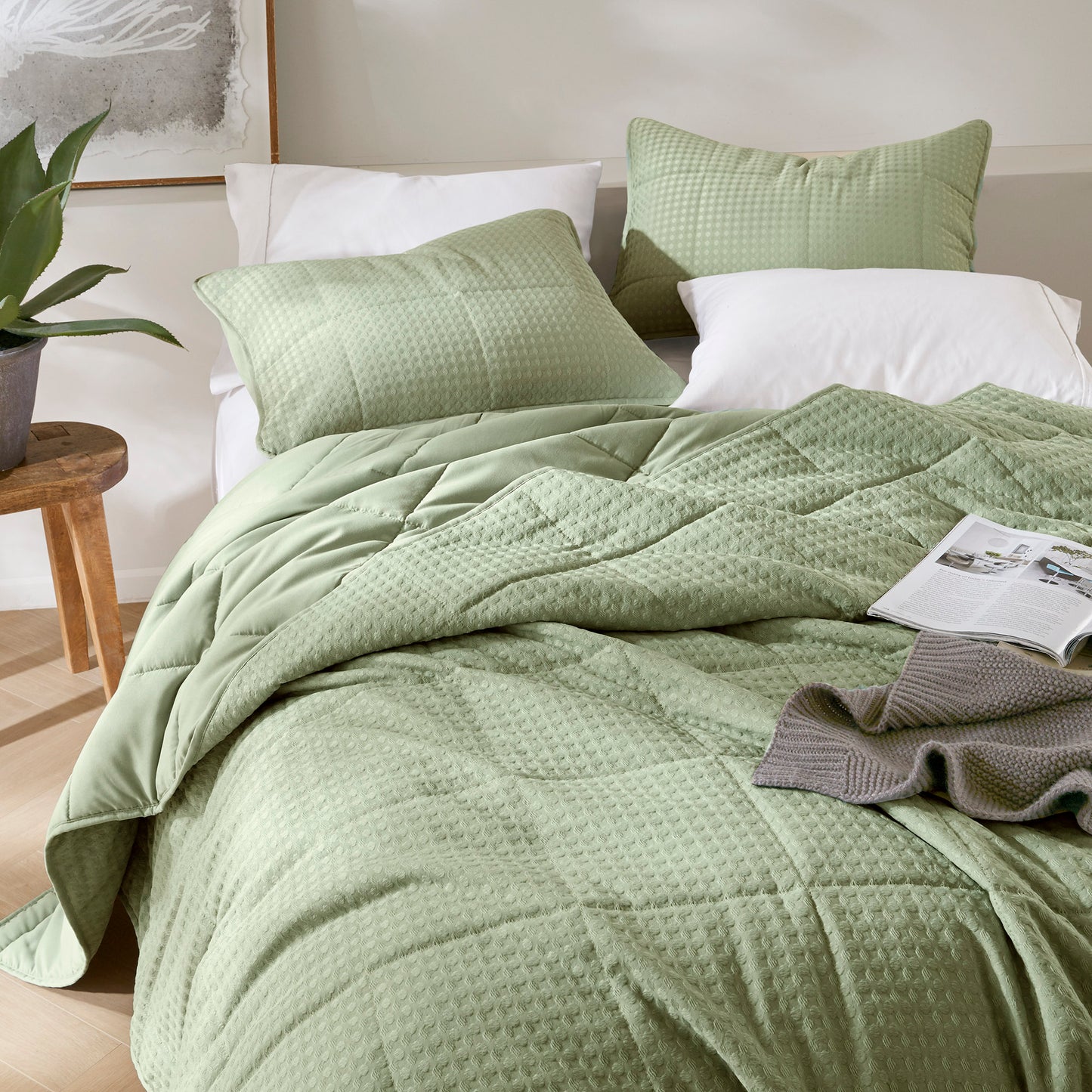 Comfort Spaces Waffle Weave Textured Quilt Set