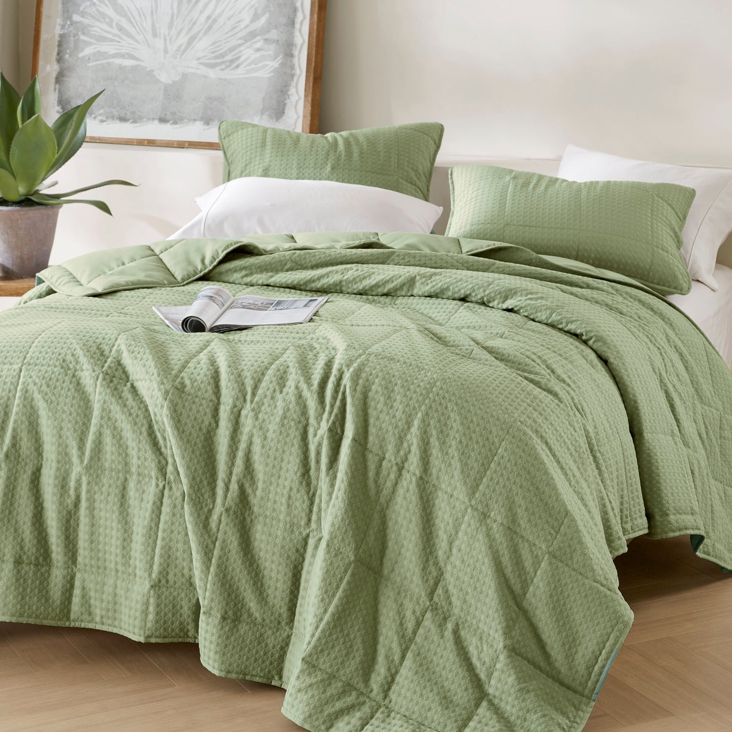 Comfort Spaces Waffle Weave Textured Quilt Set