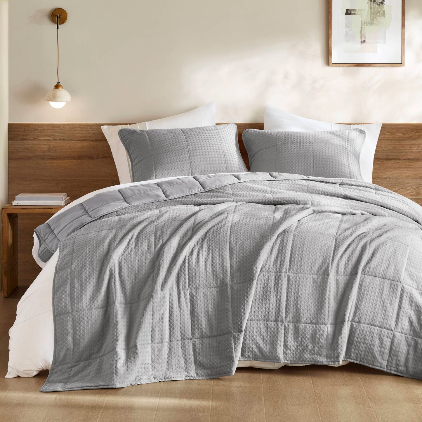 Comfort Spaces Waffle Weave Textured Quilt Set