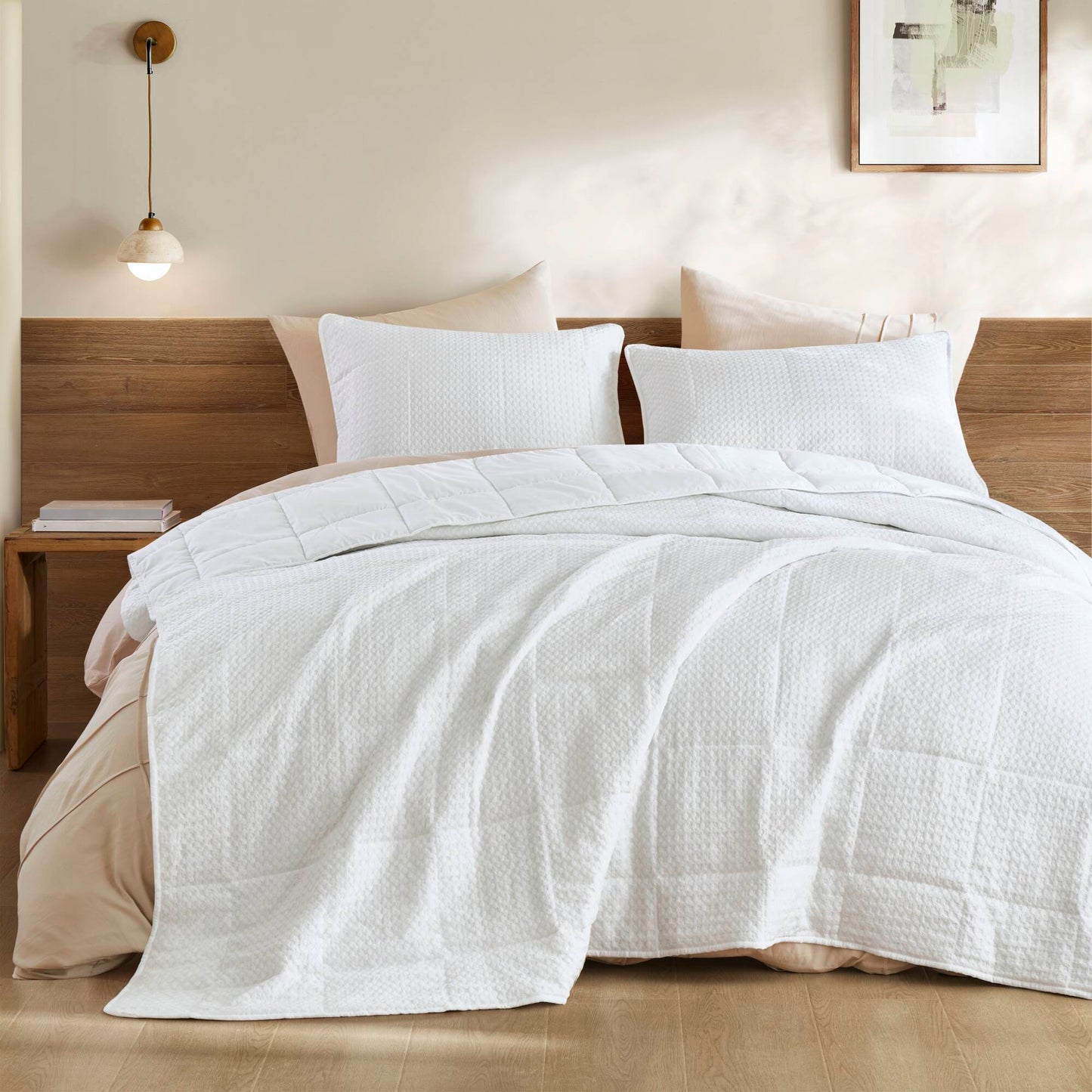Comfort Spaces Waffle Weave Textured Quilt Set
