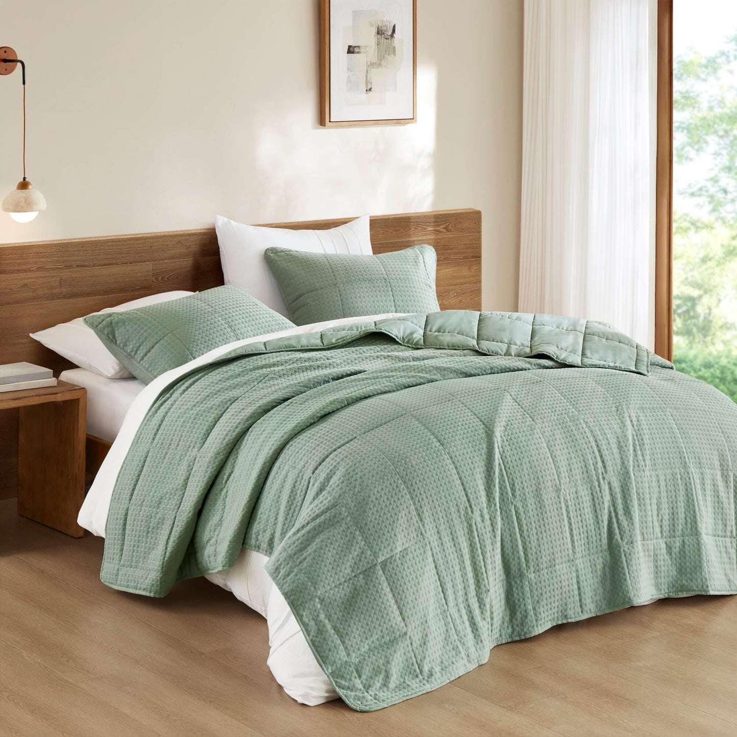 Comfort Spaces Waffle Weave Textured Quilt Set
