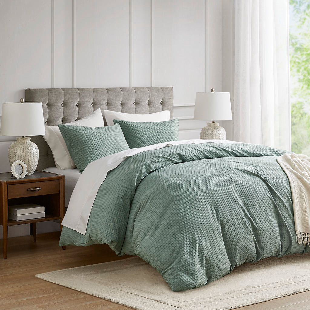 Comfort Spaces Waffle Weave Textured Duvet Cover Set
