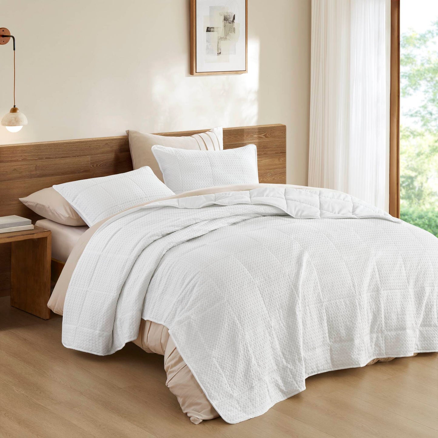 Comfort Spaces Waffle Weave Textured Quilt Set