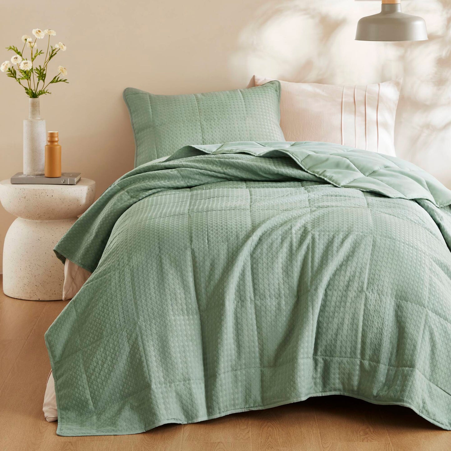 Comfort Spaces Waffle Weave Textured Quilt Set