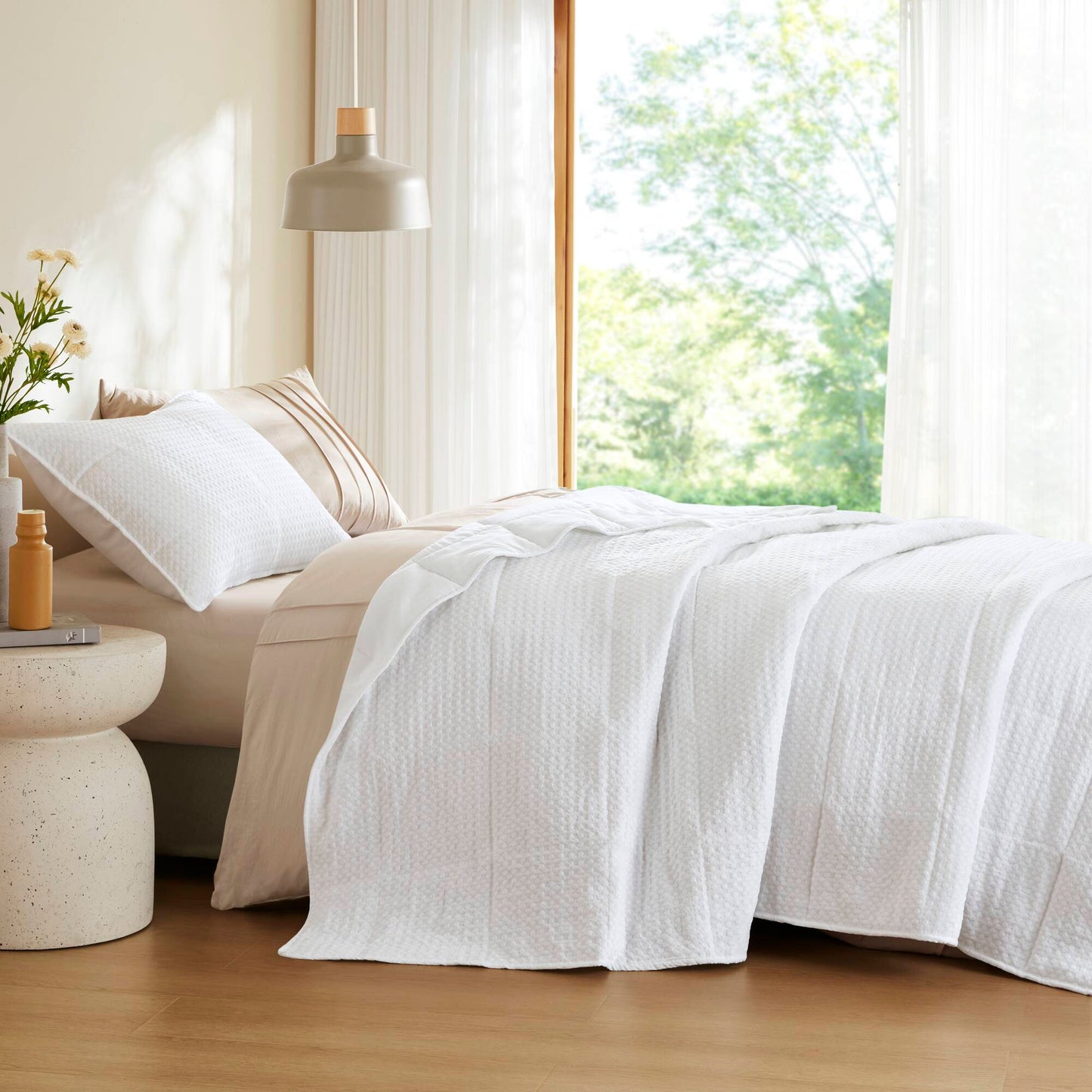 Comfort Spaces Waffle Weave Textured Quilt Set