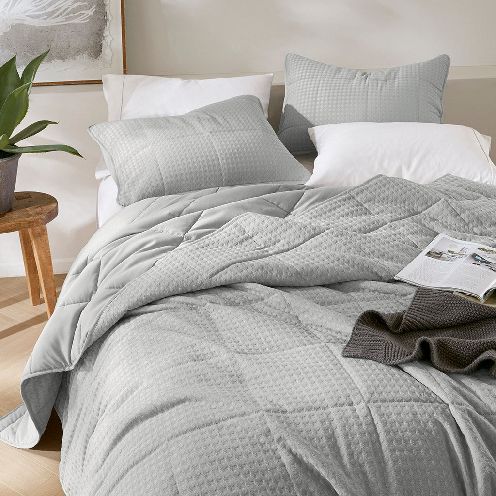 Comfort Spaces Waffle Weave Textured Quilt Set