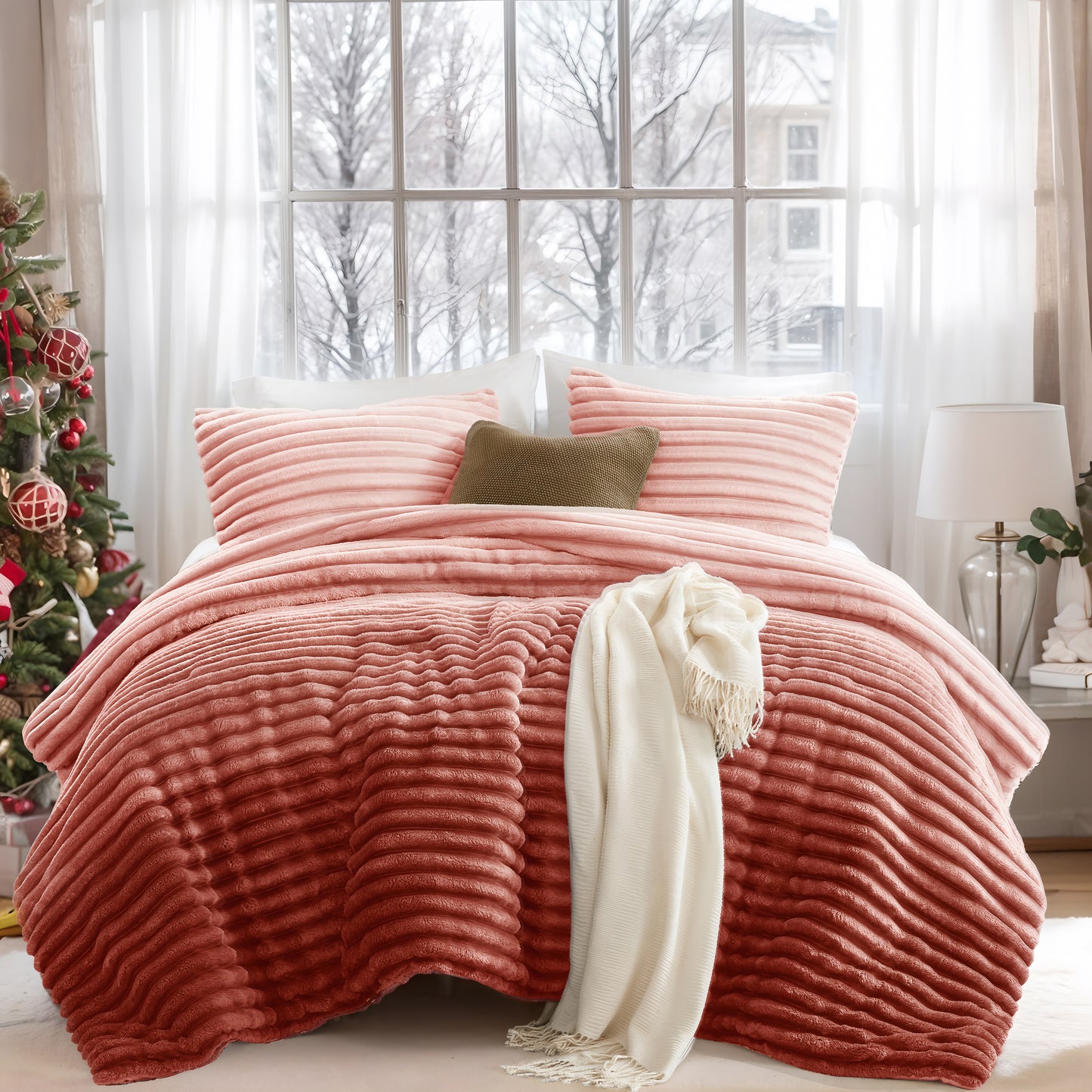 Avril Fluffy Ribbed Plush Comforter Set