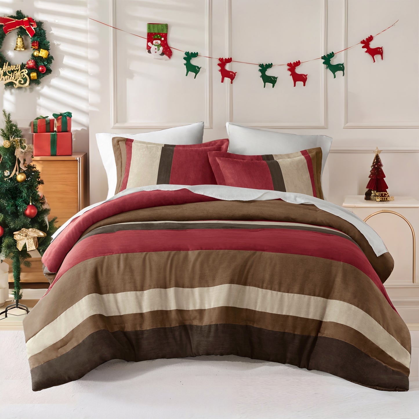 Boulder Stripe Pieced Faux Suede Comforter Set