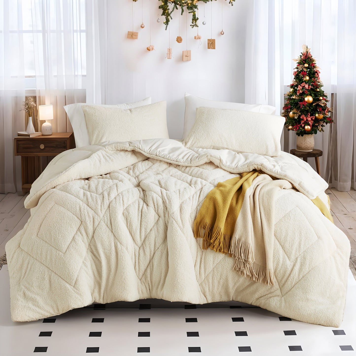 Kyla Double Diamond Quilted Teddy Comforter Set
