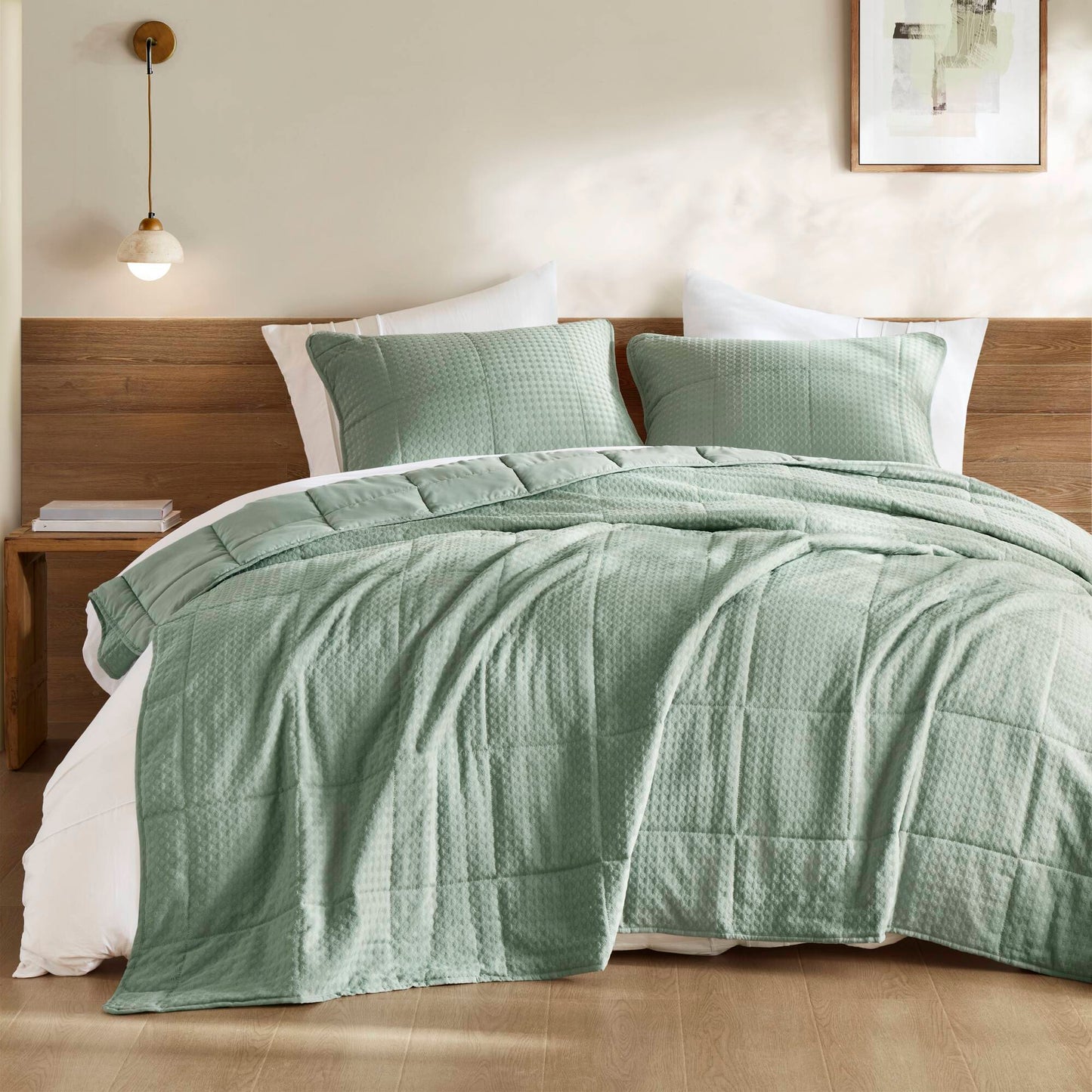 Comfort Spaces Waffle Weave Textured Quilt Set
