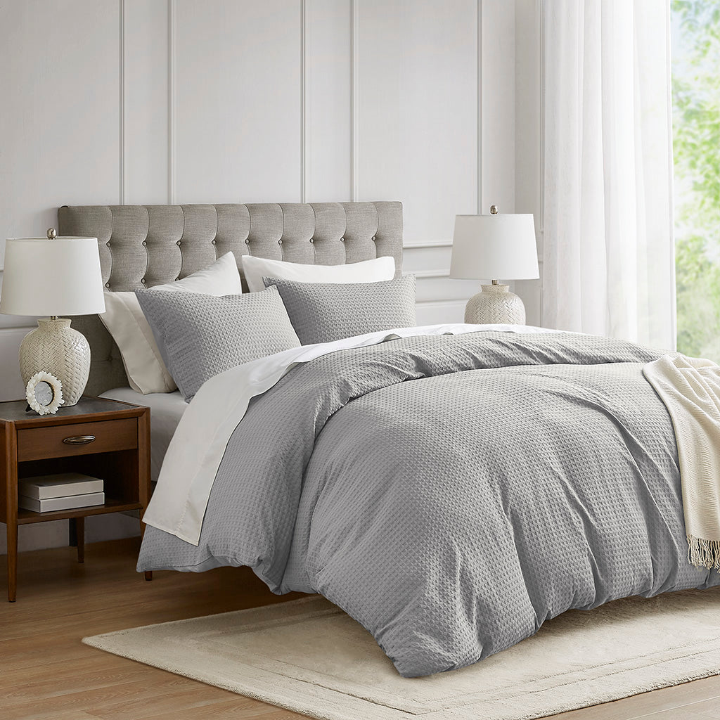 Comfort Spaces Waffle Weave Textured Duvet Cover Set