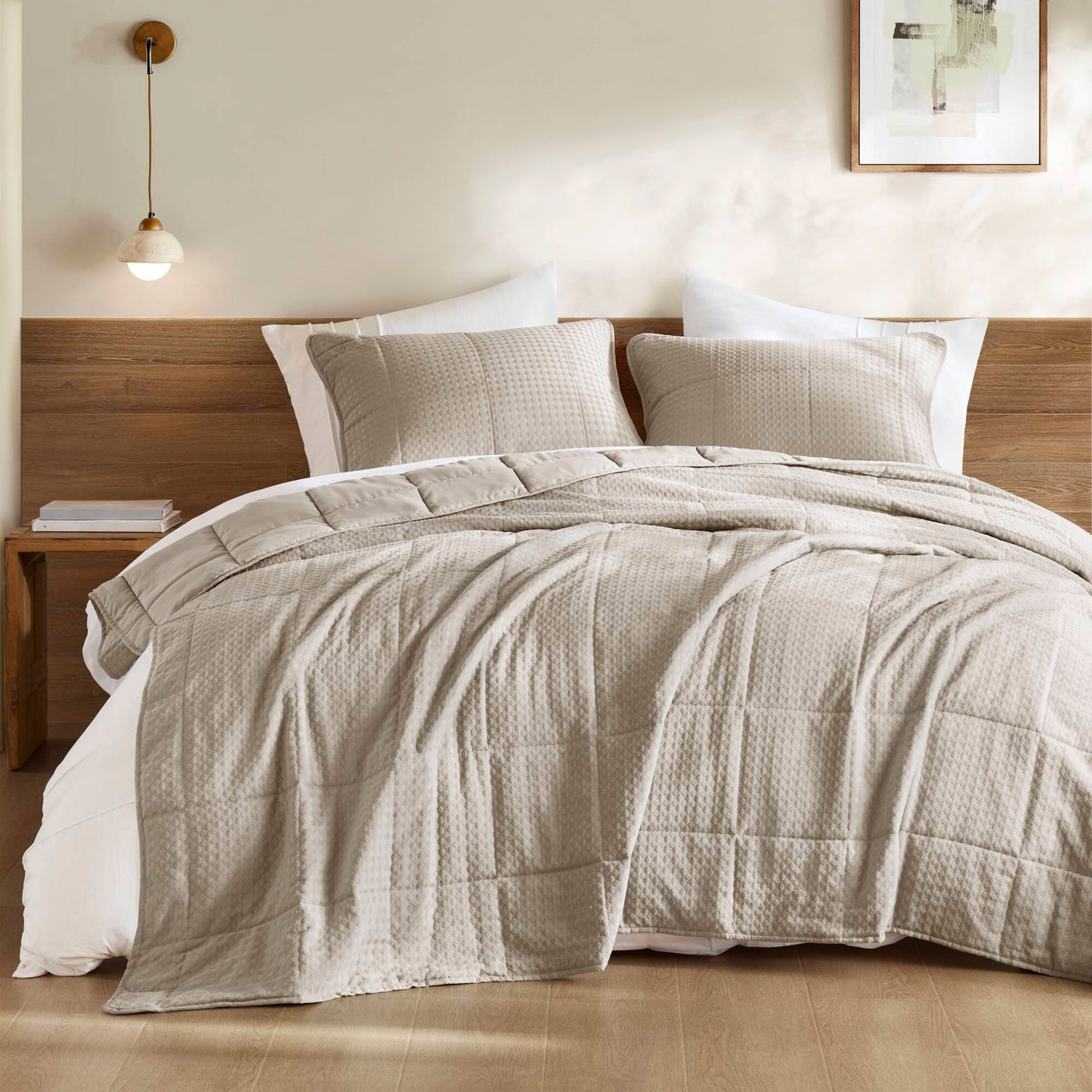 Comfort Spaces Waffle Weave Textured Quilt Set