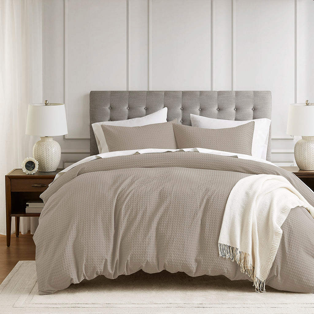 Comfort Spaces Waffle Weave Textured Duvet Cover Set