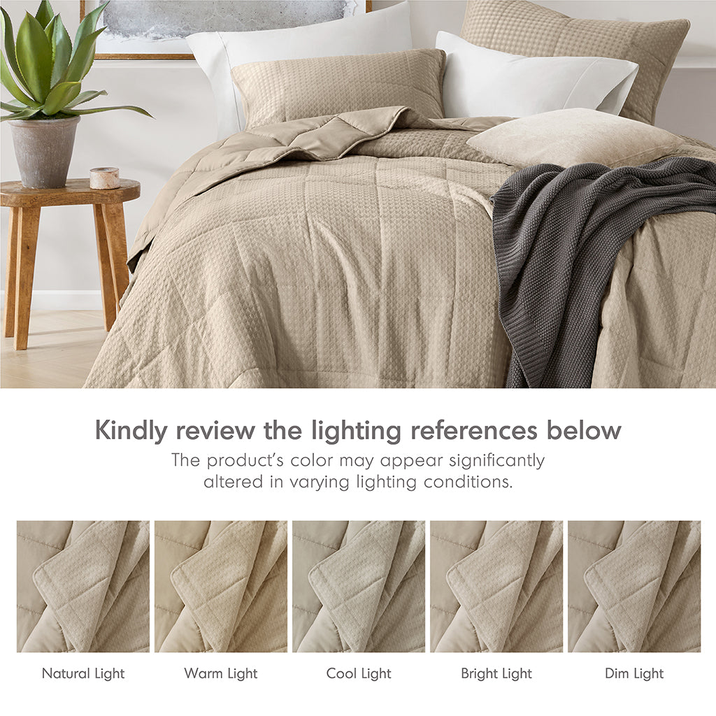 Comfort Spaces Waffle Weave Textured Quilt Set