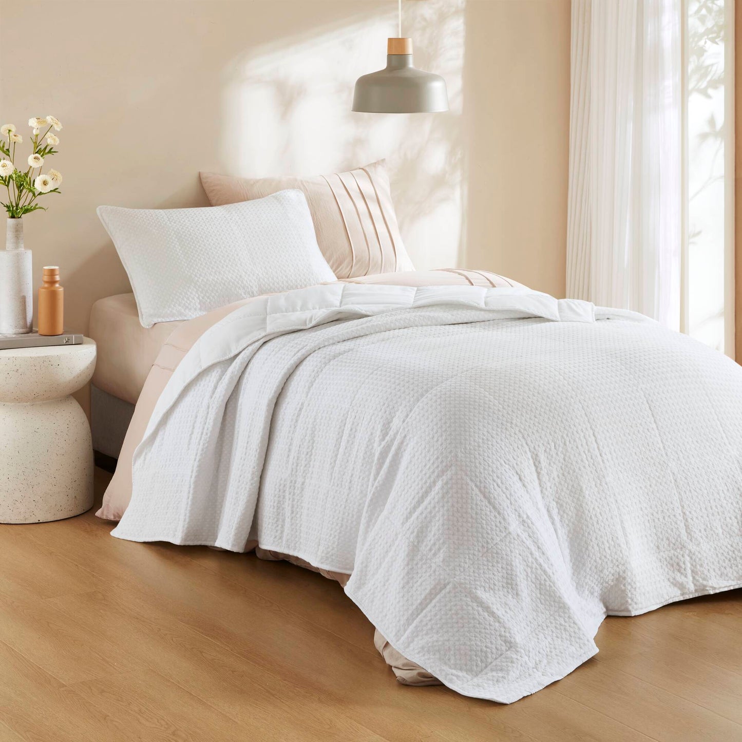 Comfort Spaces Waffle Weave Textured Quilt Set