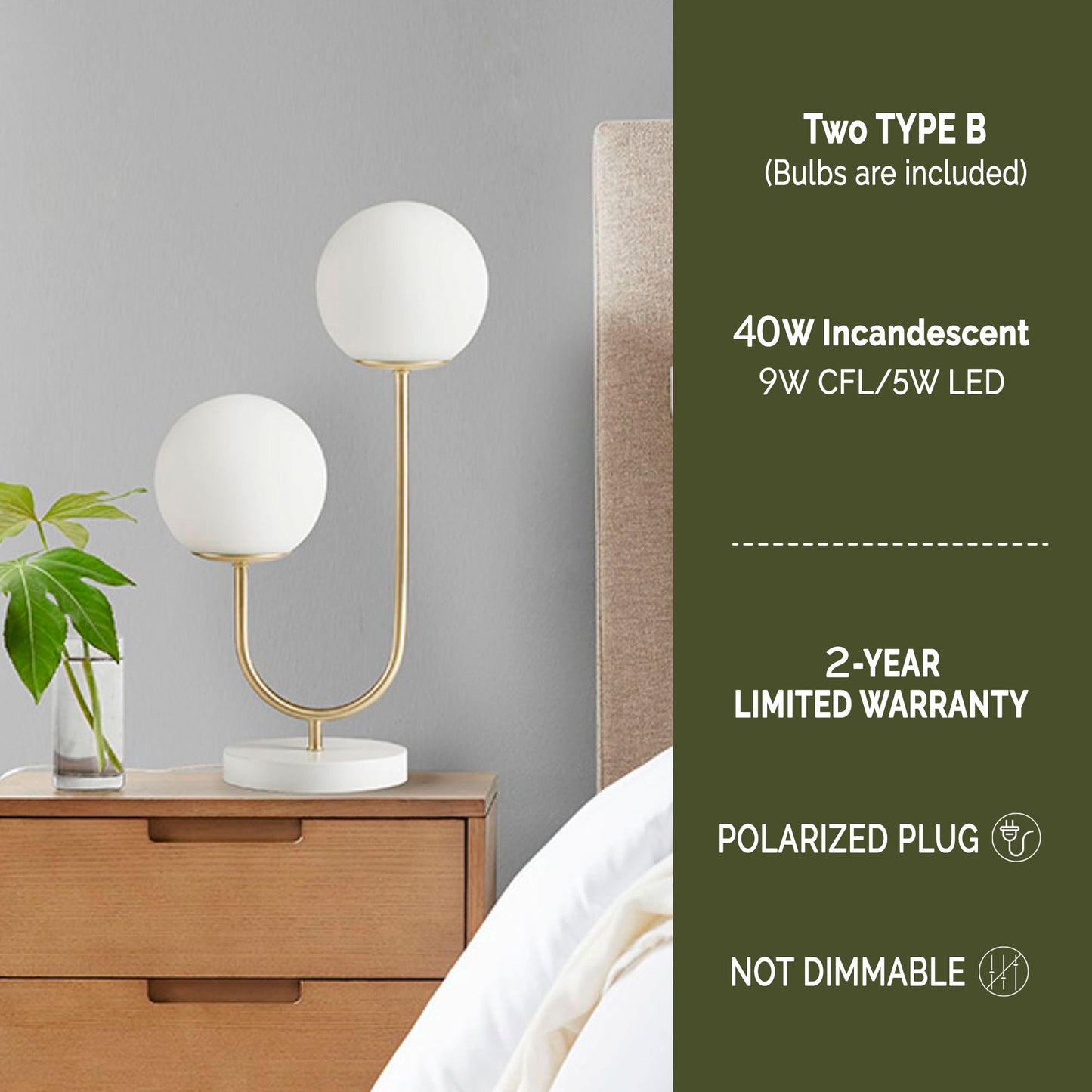 510 Design Metal 2-Light Globe Table Lamp