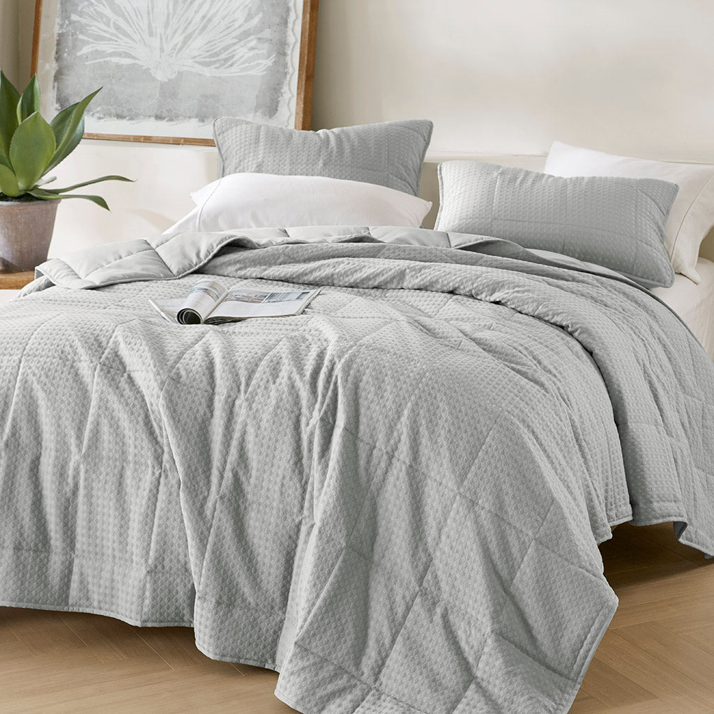 Comfort Spaces Waffle Weave Textured Quilt Set