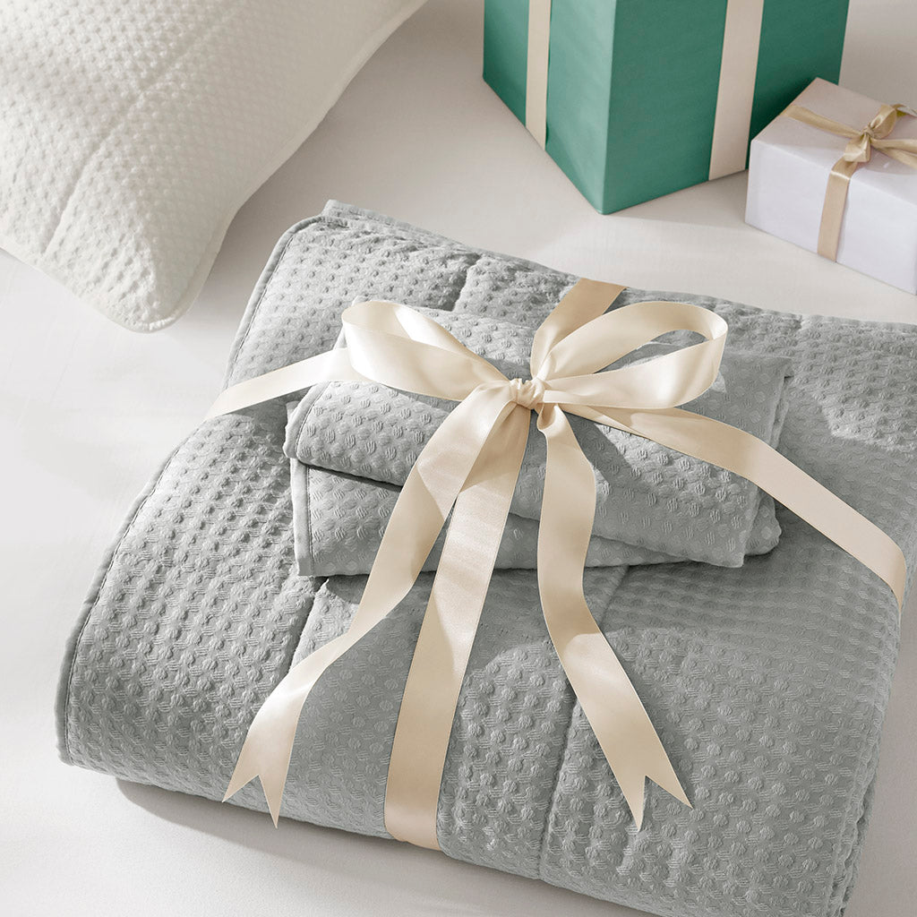Comfort Spaces Waffle Weave Textured Quilt Set