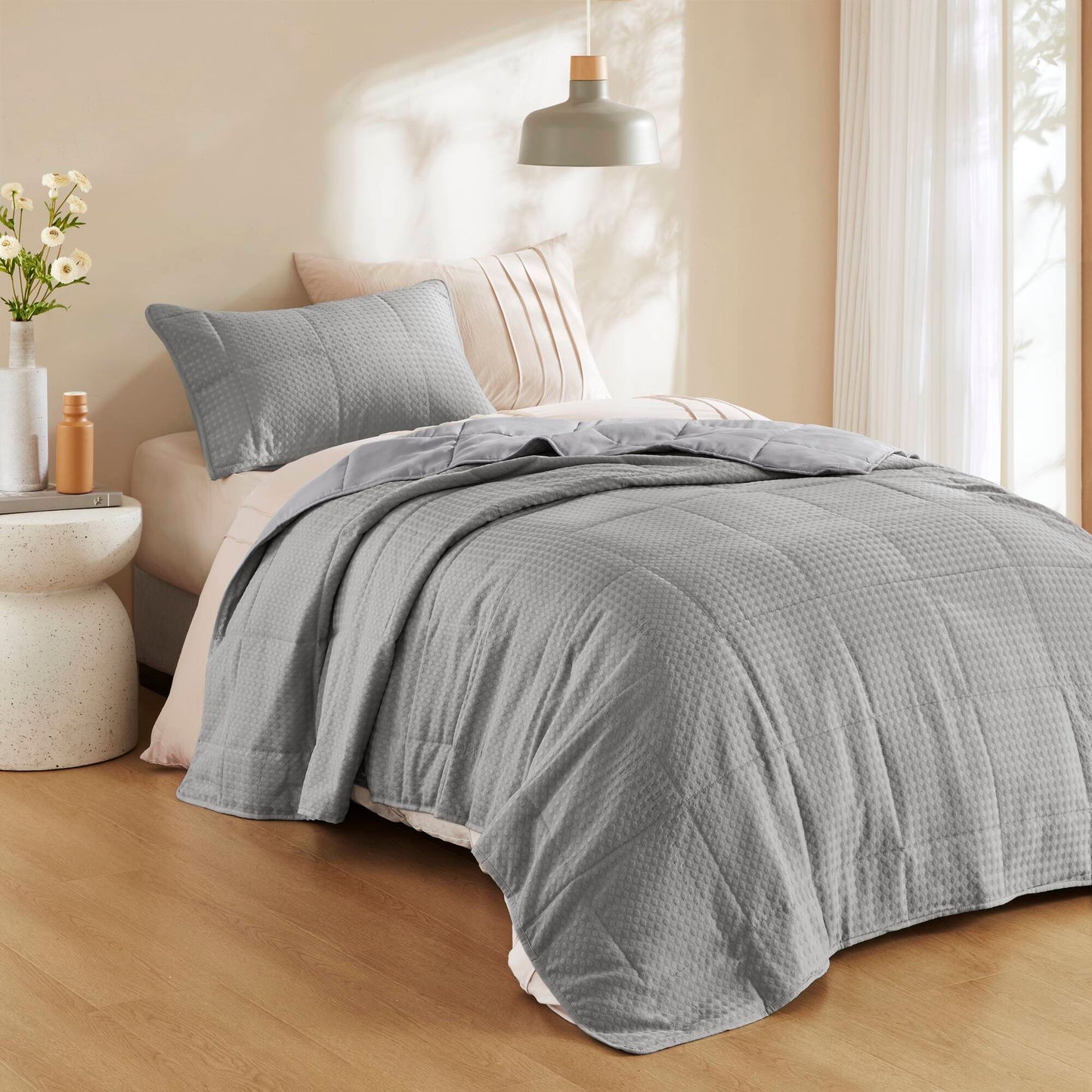 Comfort Spaces Waffle Weave Textured Quilt Set