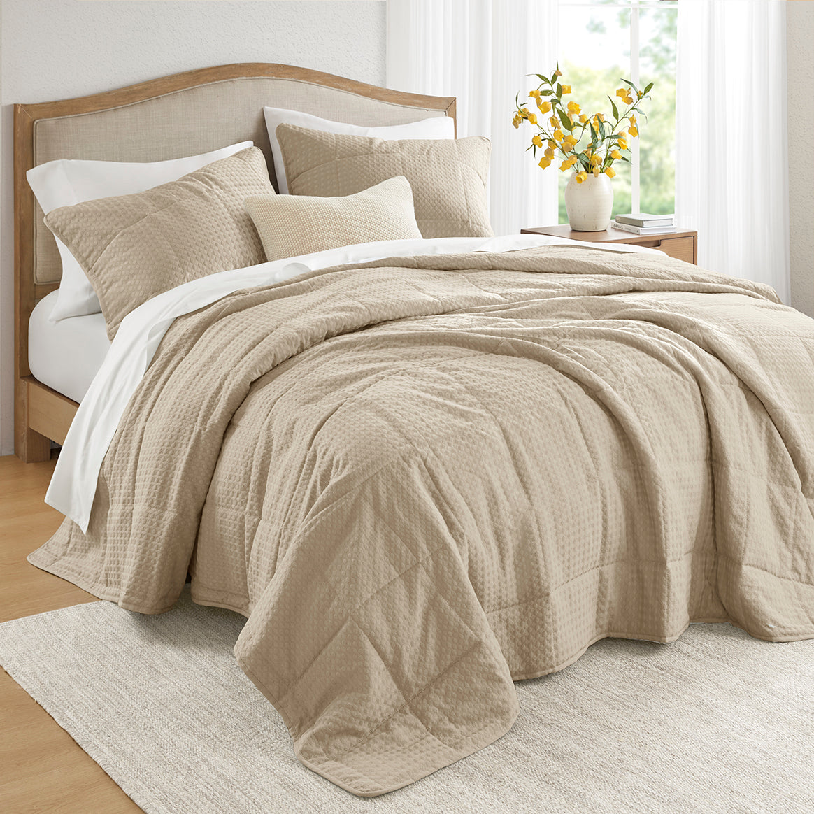 Comfort Spaces Waffle Weave Textured Quilt Set
