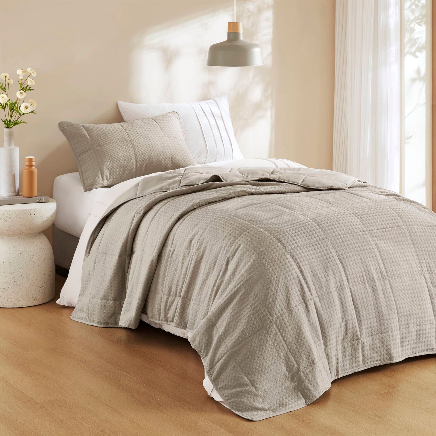 Comfort Spaces Waffle Weave Textured Quilt Set