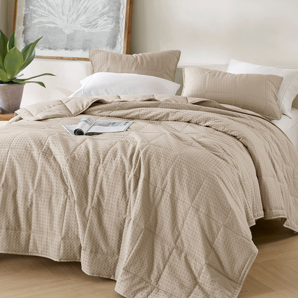 Comfort Spaces Waffle Weave Textured Quilt Set