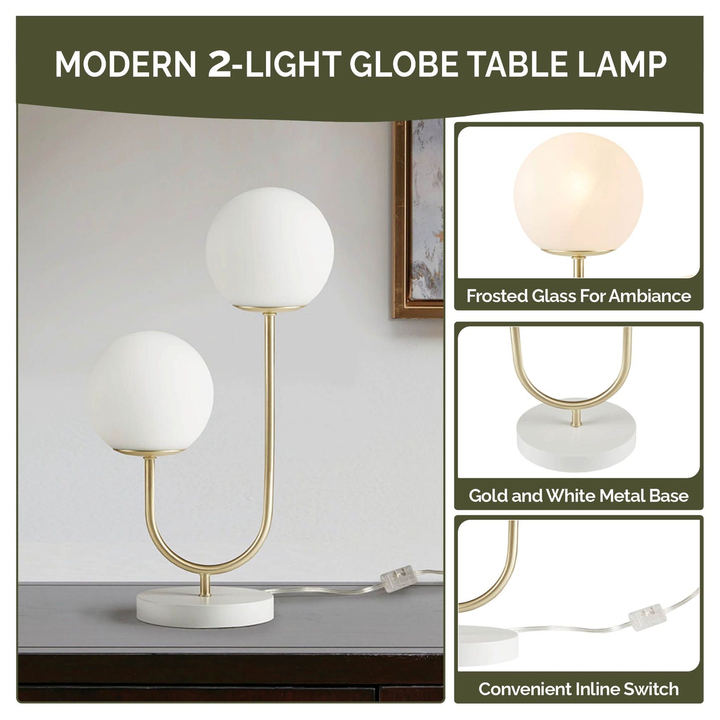 510 Design Metal 2-Light Globe Table Lamp