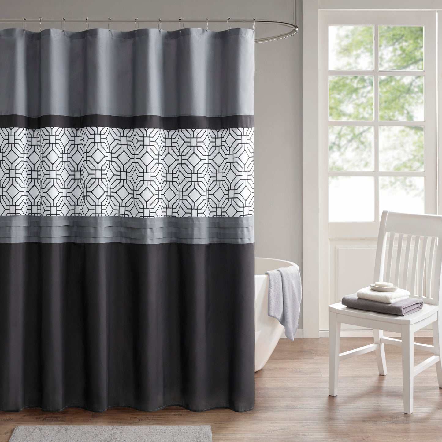 510 Design Embroidered and Pieced Shower Curtain