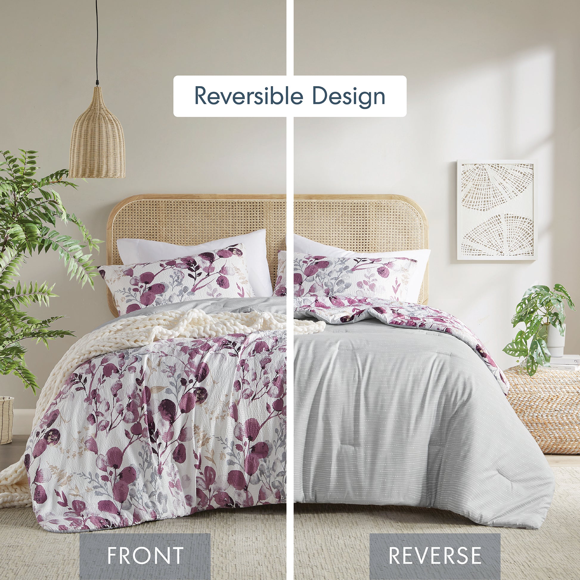 Comfort Spaces Reversible Floral Botanical Seersucker Comforter Set