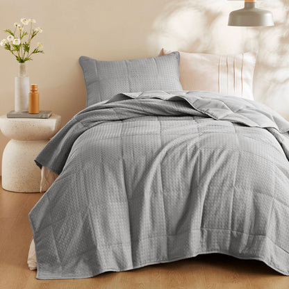 Comfort Spaces Waffle Weave Textured Quilt Set
