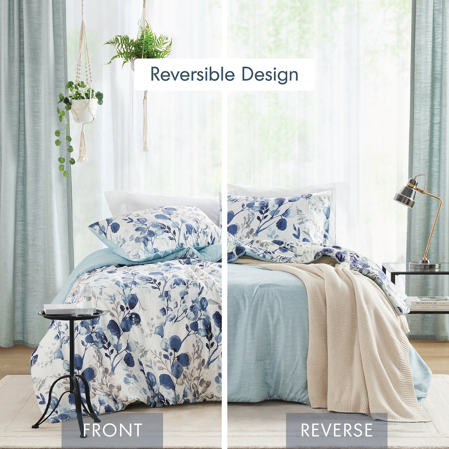 Comfort Spaces Reversible Floral Botanical Seersucker Comforter Set