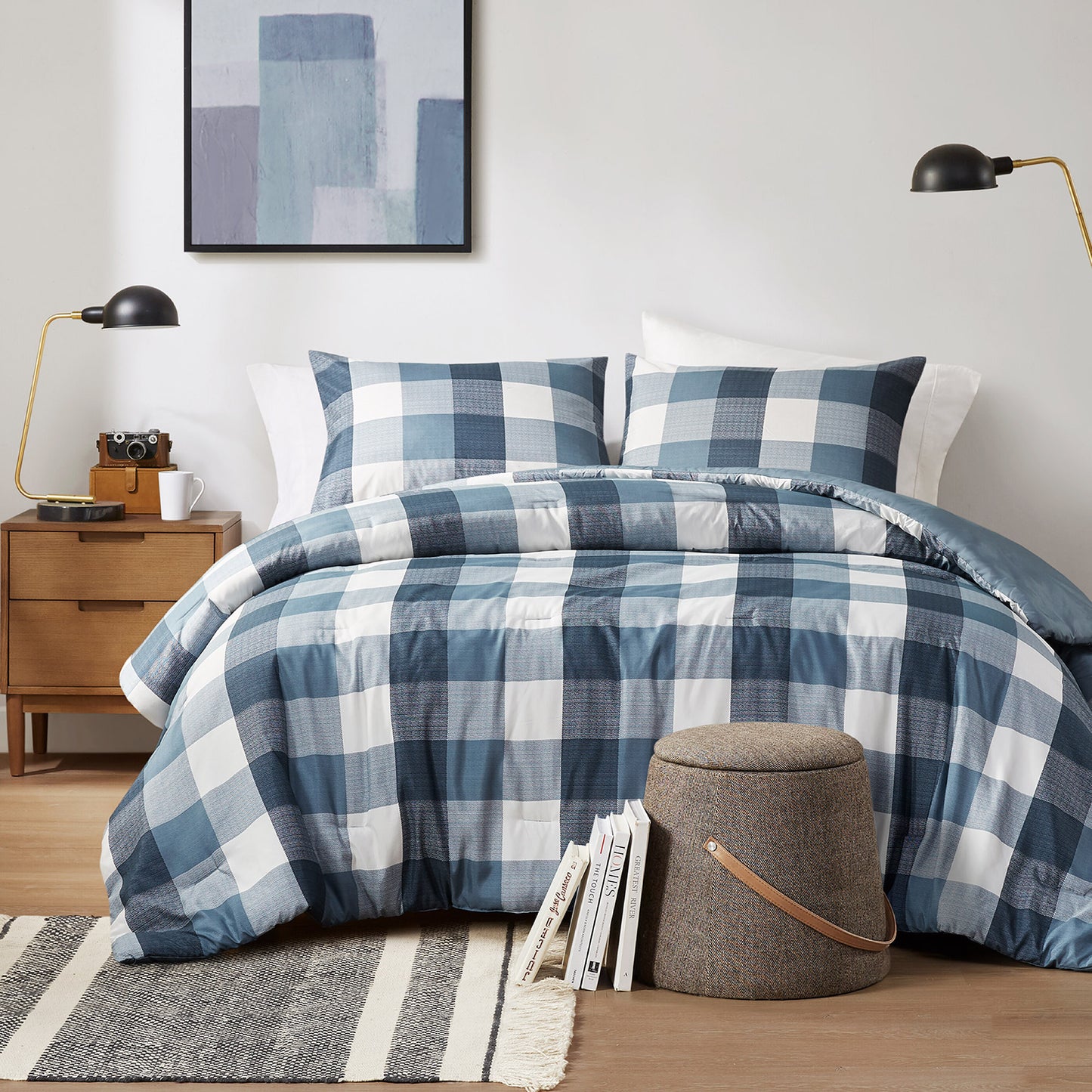 Comfort Spaces Plaid Check Printed Comforter Set