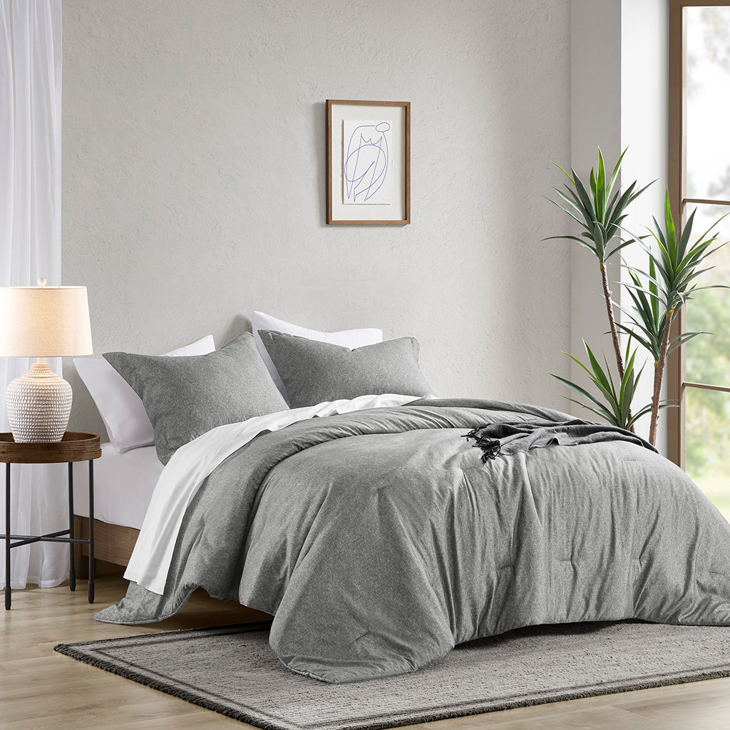 Comfort Spaces Chambray Print Solid Comforter Set