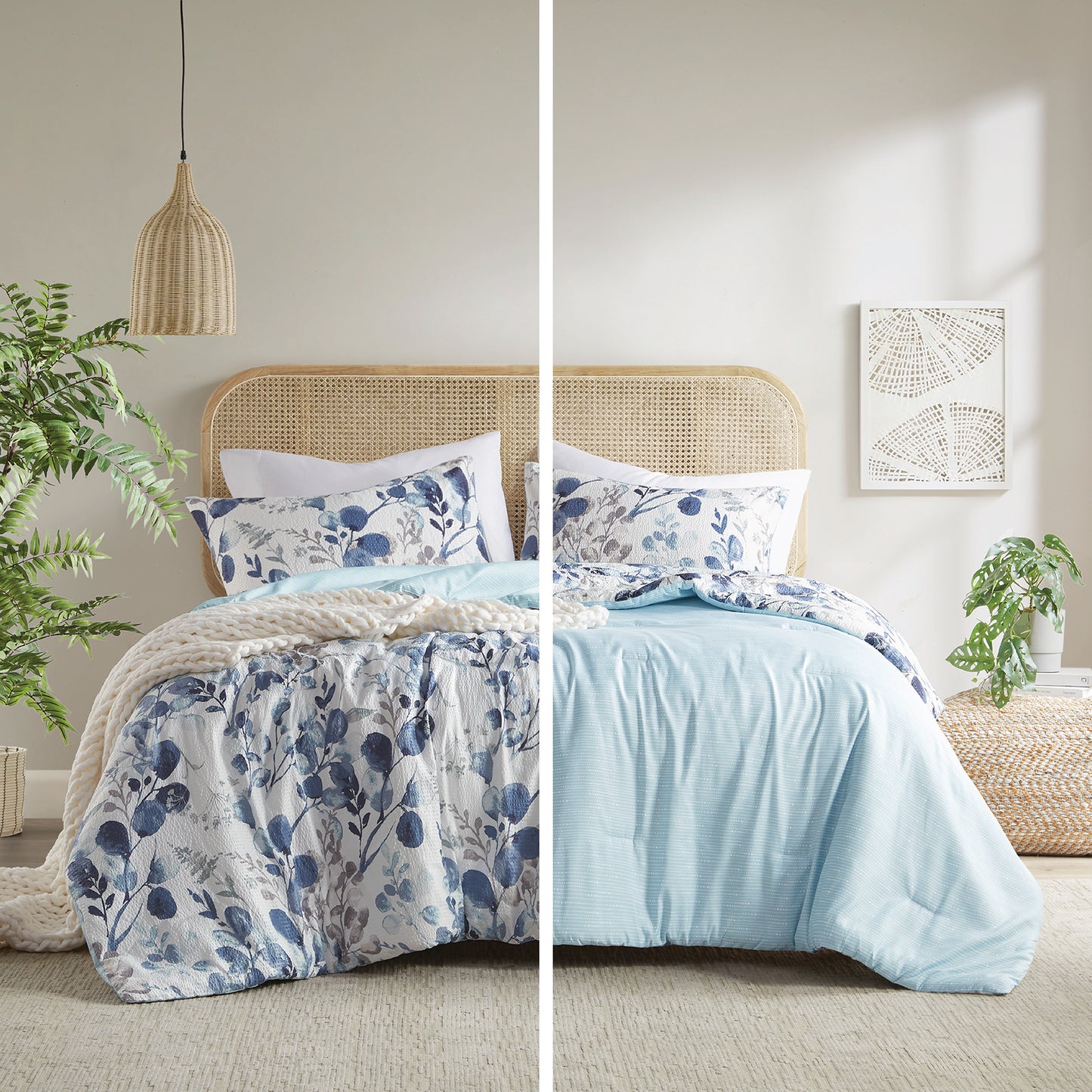 Comfort Spaces Reversible Floral Botanical Seersucker Comforter Set