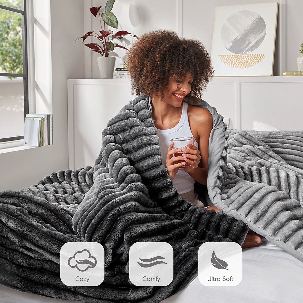 Intelligent Design Fluffy Ribbed Plush Comforter Set